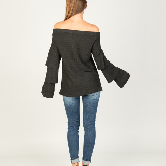Black off the shoulder, tiered ruffled sleeve - Picture 6 of 8
